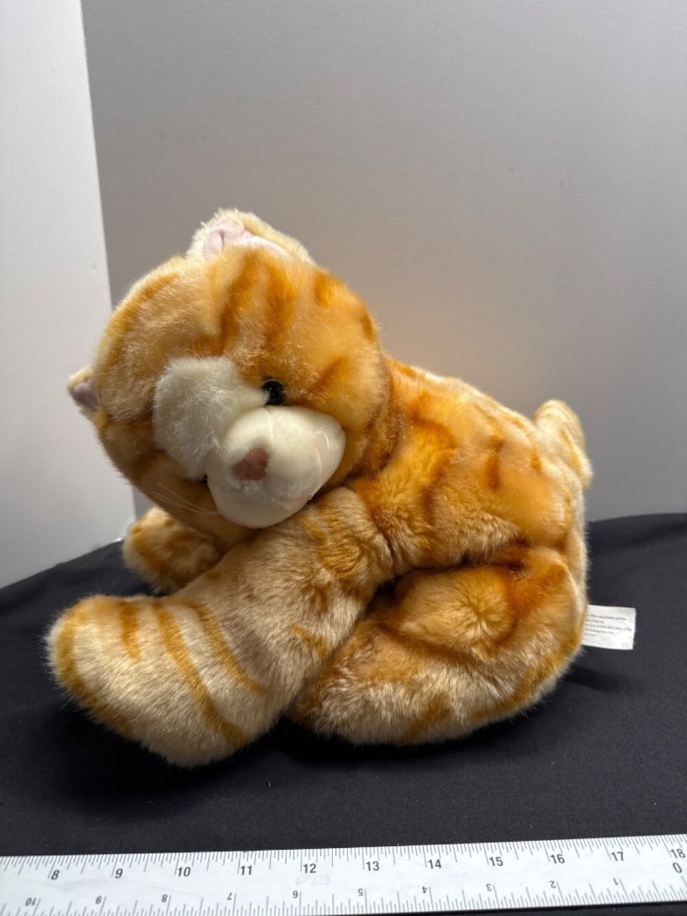 Stuffed Animal Cat Plush Toy By SKM . 14" Orange White Tabby Fat Cat Kitten Stri